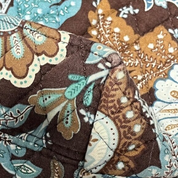 Vera Bradley Quilted Floral Shoulder Tote Travel Bag Brown Blue 13"x14" - Picture 10 of 16